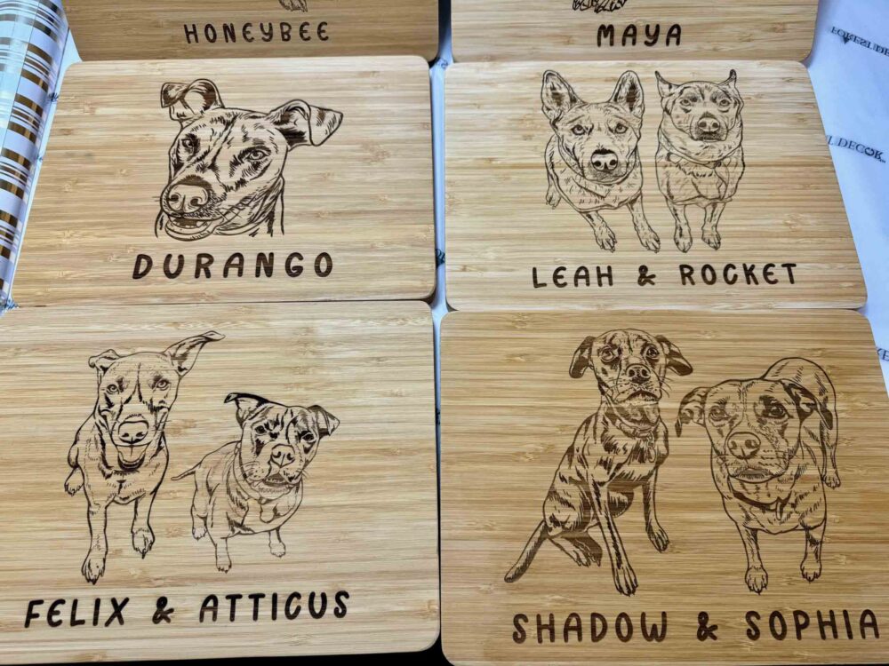 Olive wood cutting boards with dog logo