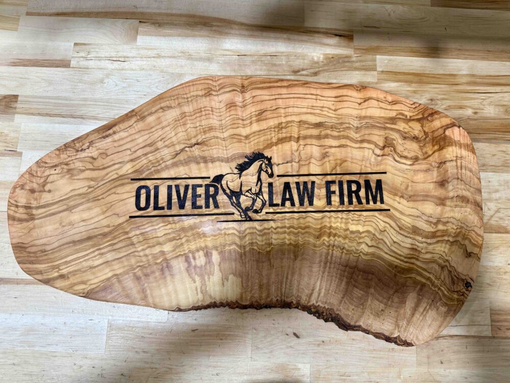 Engraved Olive wood cutting boards with logo