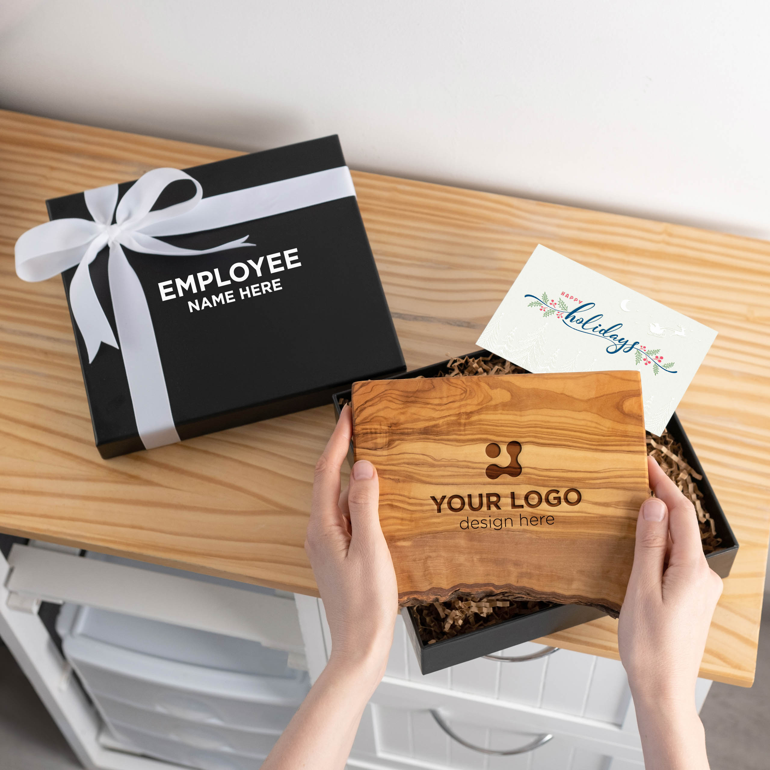 Live Edge Olive Wood Charcuterie Board with Logo – Optional Premium Gift Box