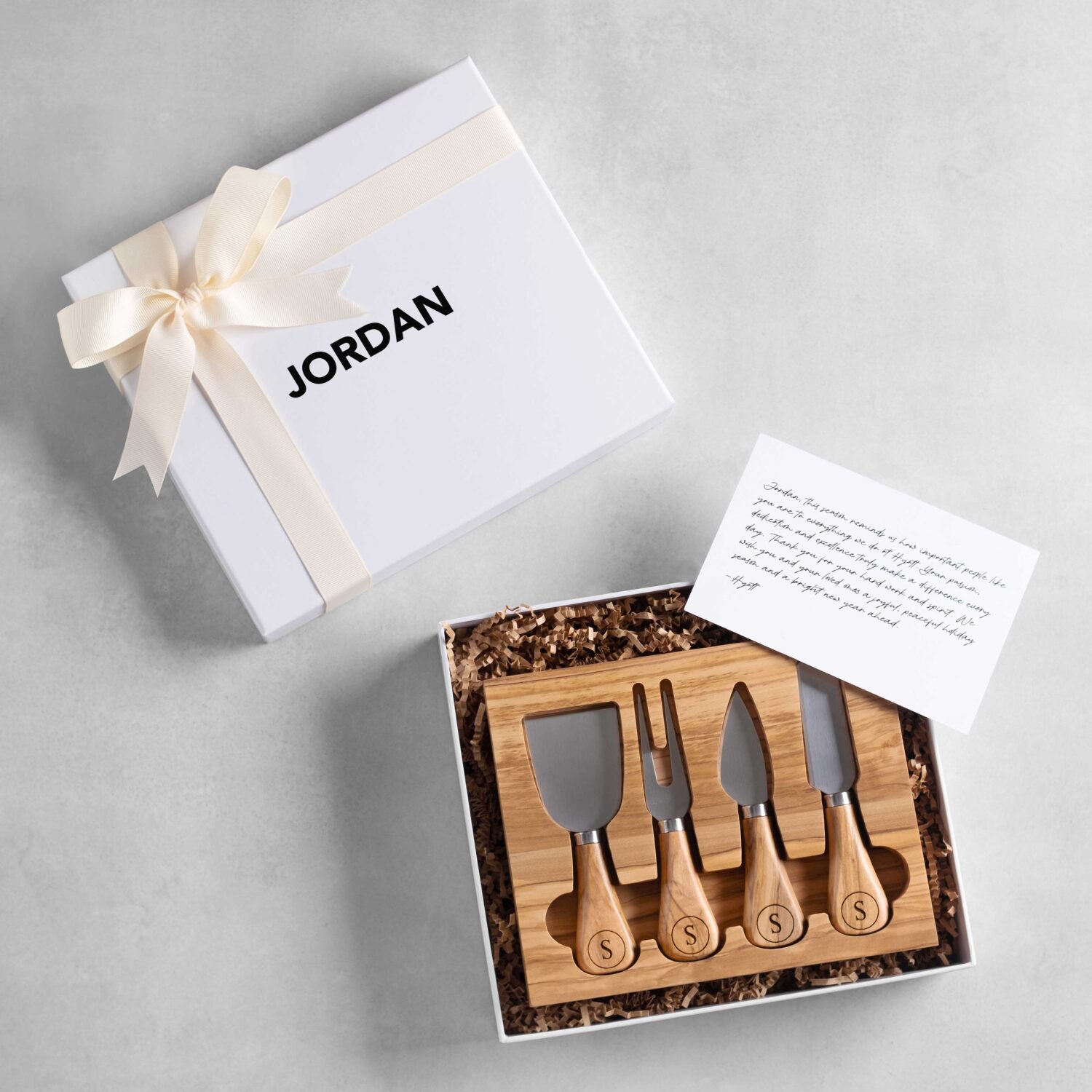 Corporate cheese knives in gift box