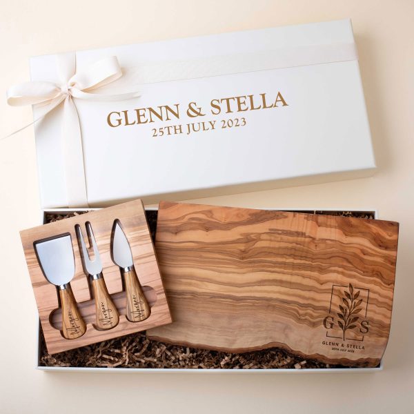 Personalized Live Edge Olive Wood Charcuterie Gift Box