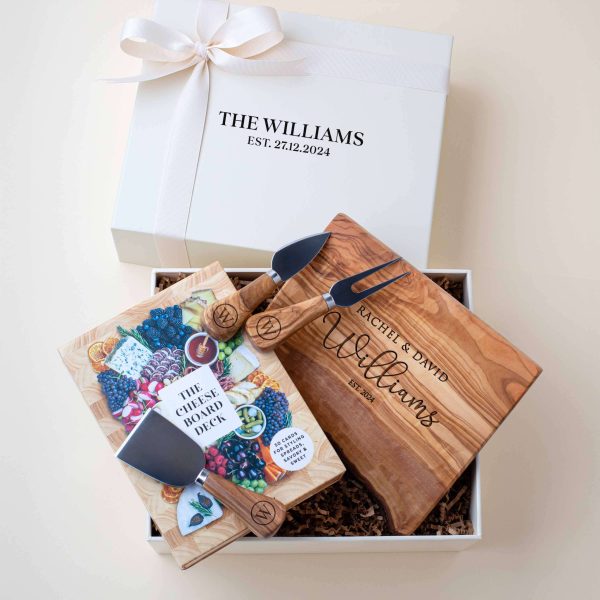 Personalized Olive Wood Cheese Board Gift Box