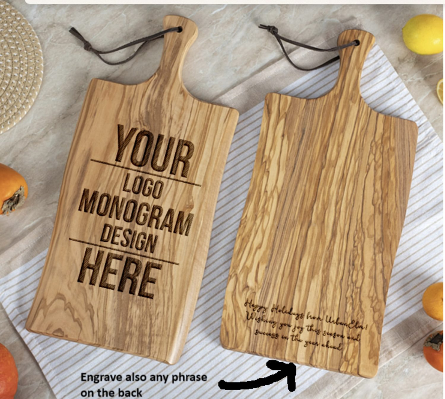 Personalized Olive Wood Board with Handle (17x8 inch)