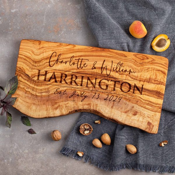 Personalized Charcuterie Board with Live Edge and Magnetic Stand & Knives