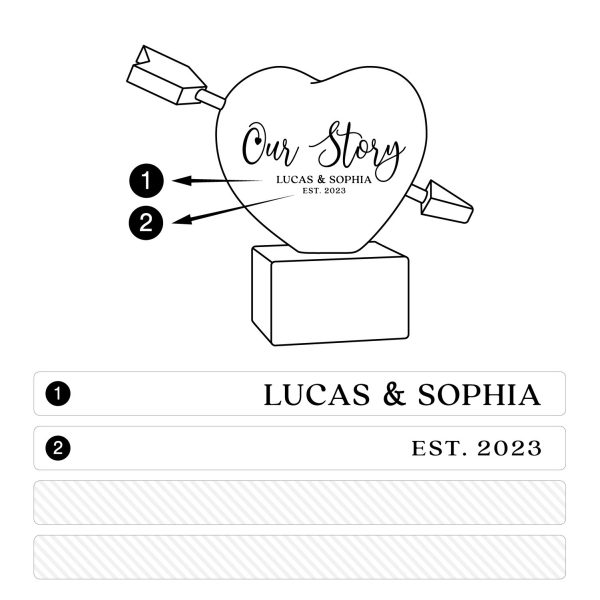 Alternative view of Custom Engraved Wooden Heart – "Our Story" with Names and Date