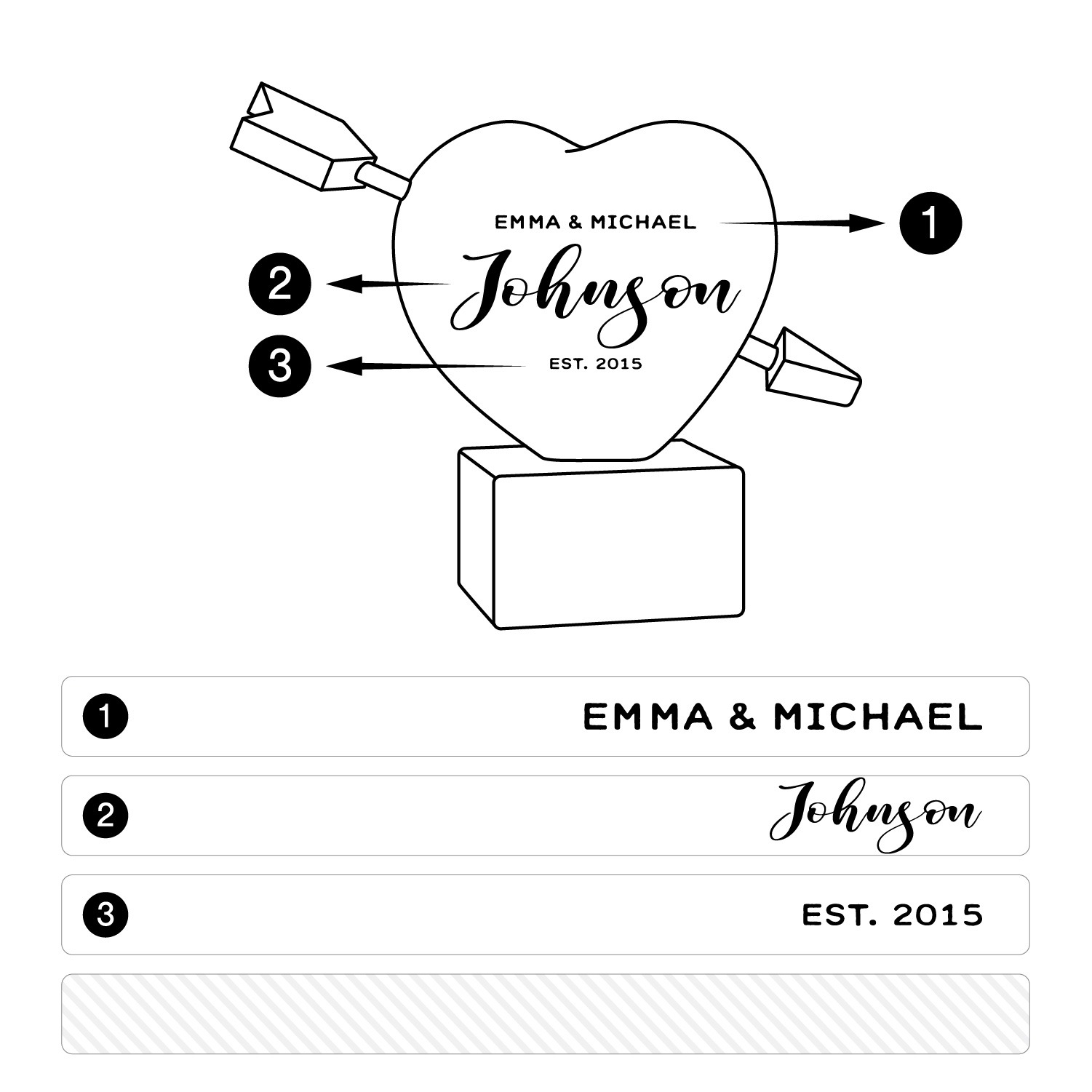 Engraved Wooden Heart – Names, Last Name & Date - Image 2