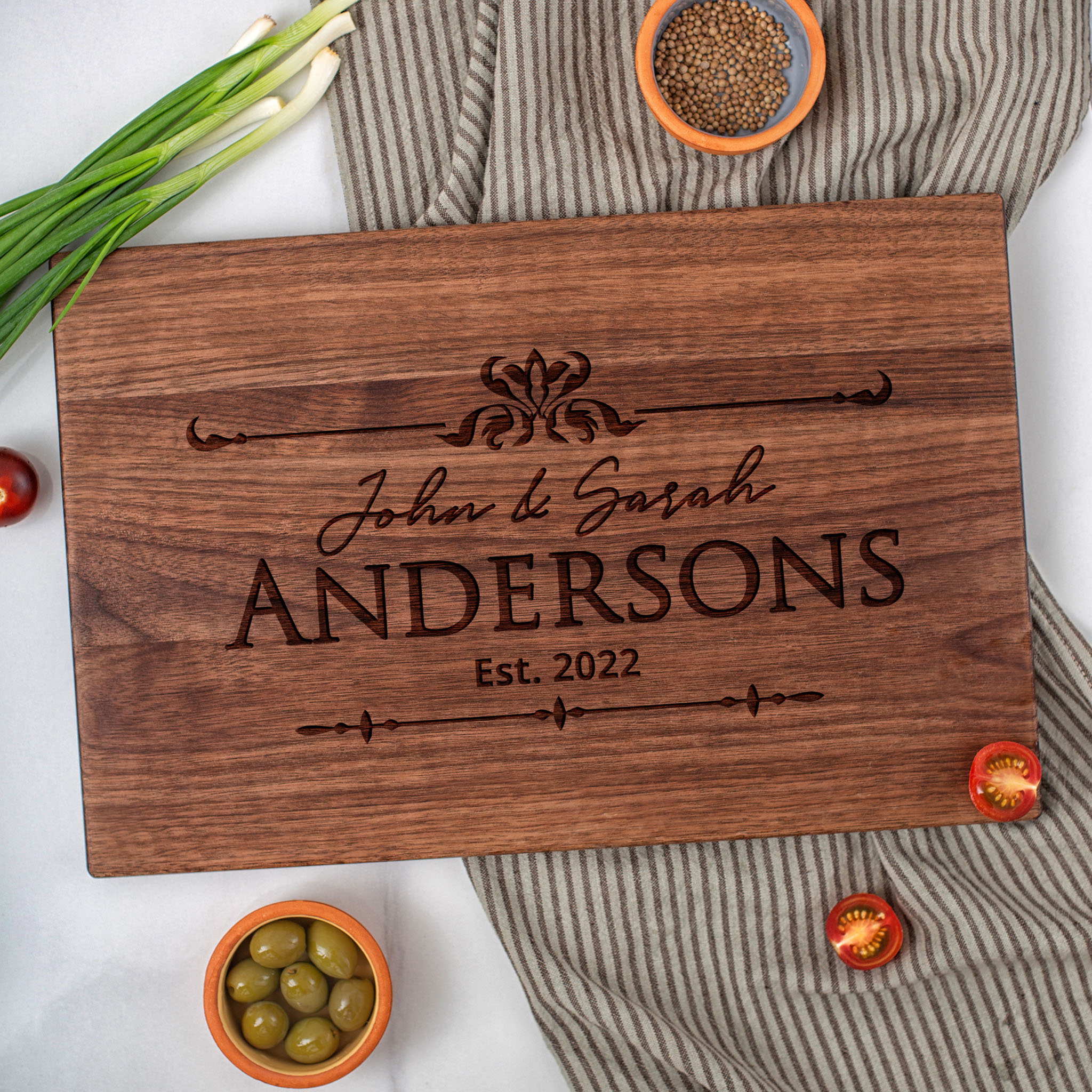 Personalized walnut cutting board.