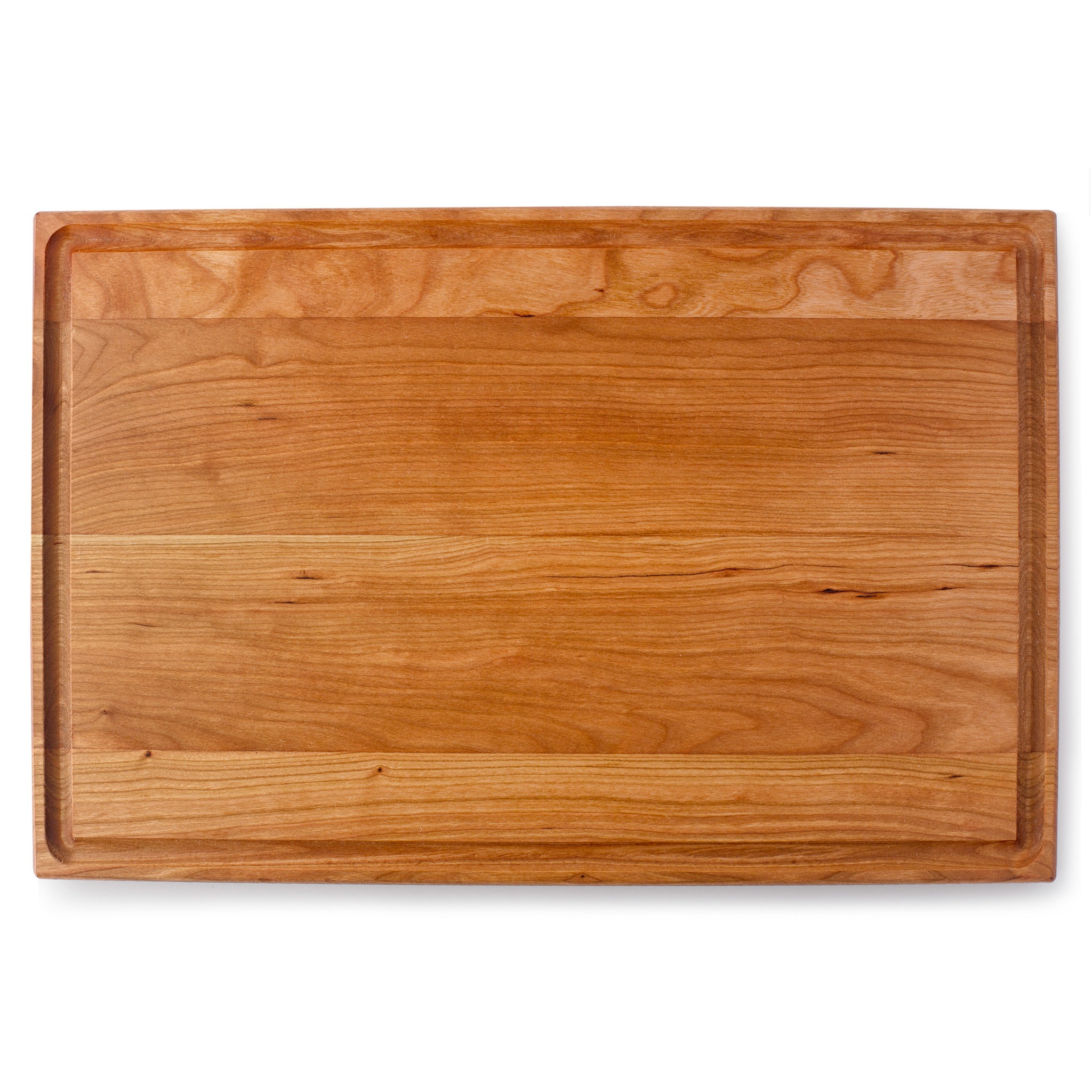 A wooden cutting board on a white background.