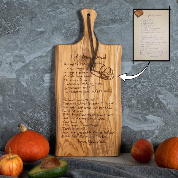 Personalized Olive Wood Paddle Board with Recipe Engraving
