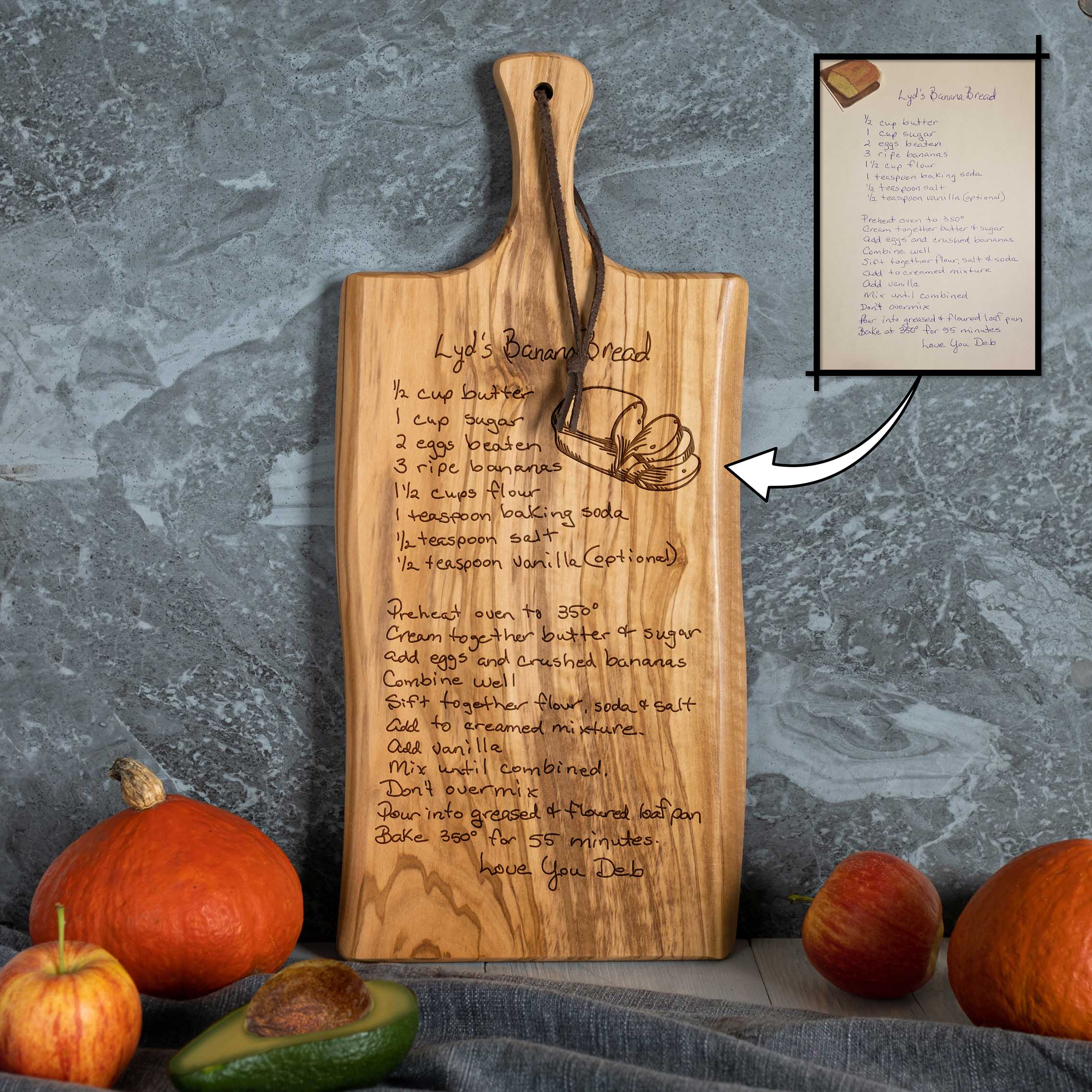 Personalized Olive Wood Paddle Board with Recipe Engraving