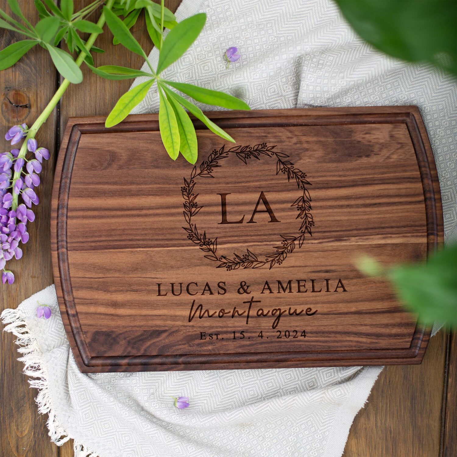 Custom Engraved Cutting Board with Names