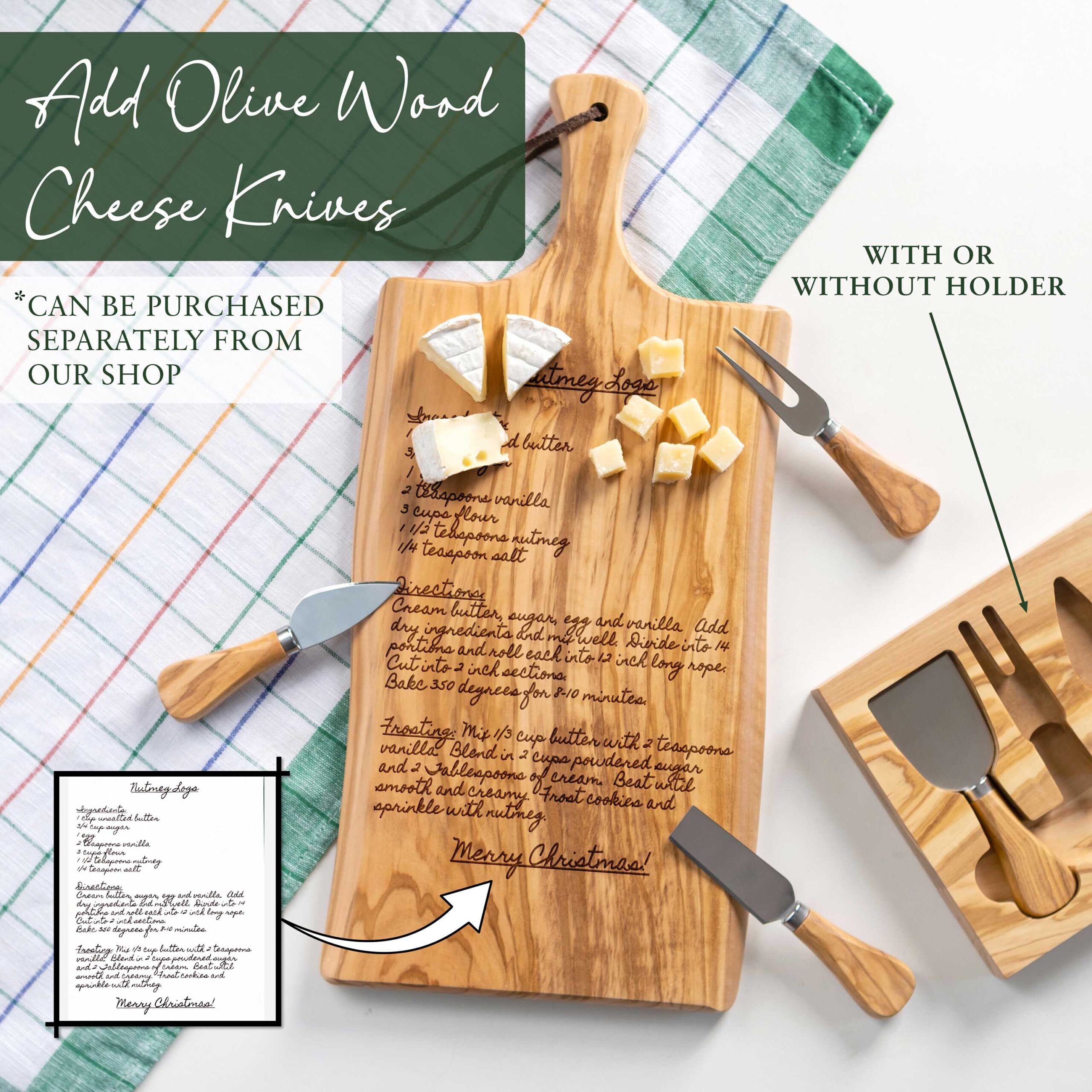 Personalized Olive Wood Paddle Board with Recipe Engraving