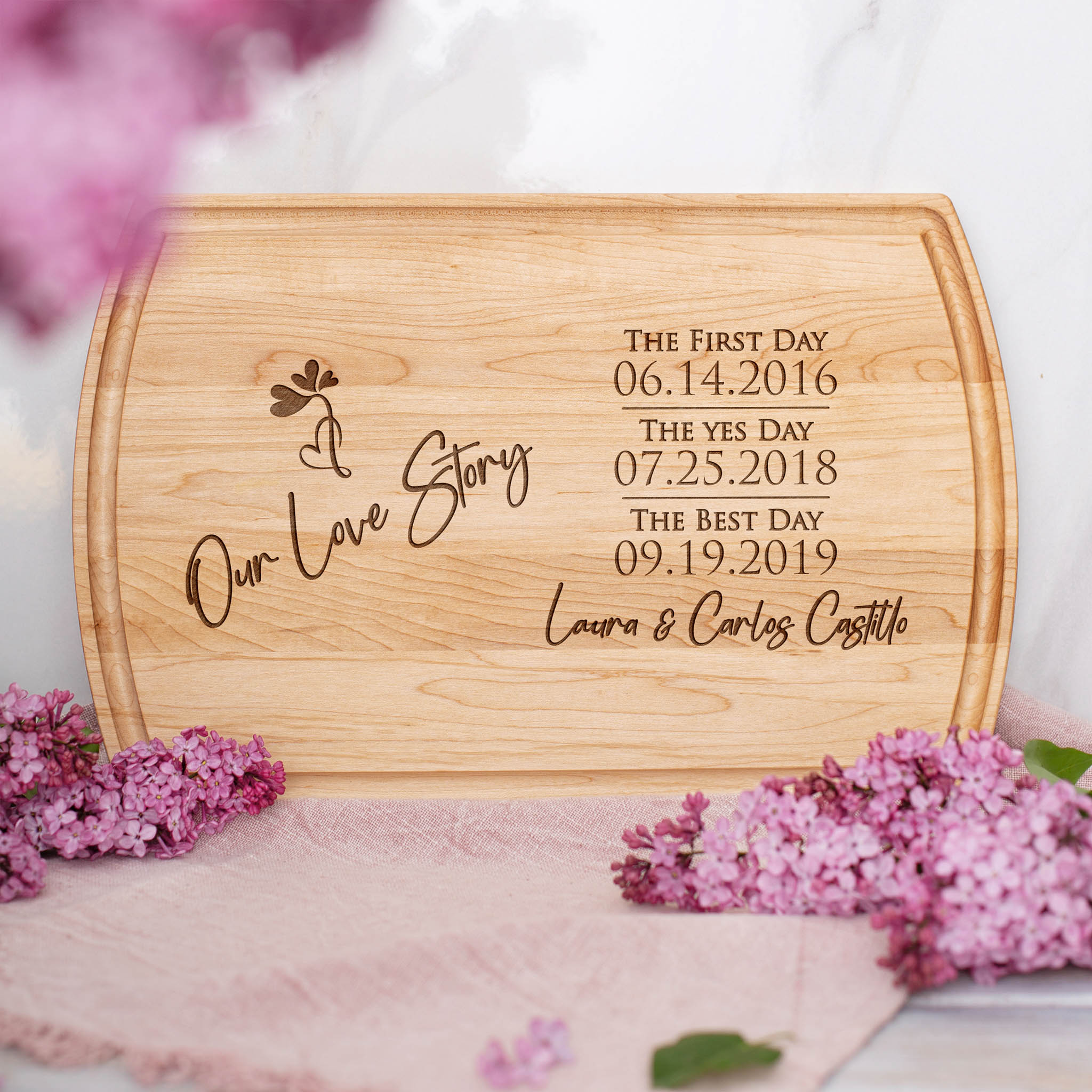 Personalized “Our Love Story” Cutting Board with Special Dates & Names
