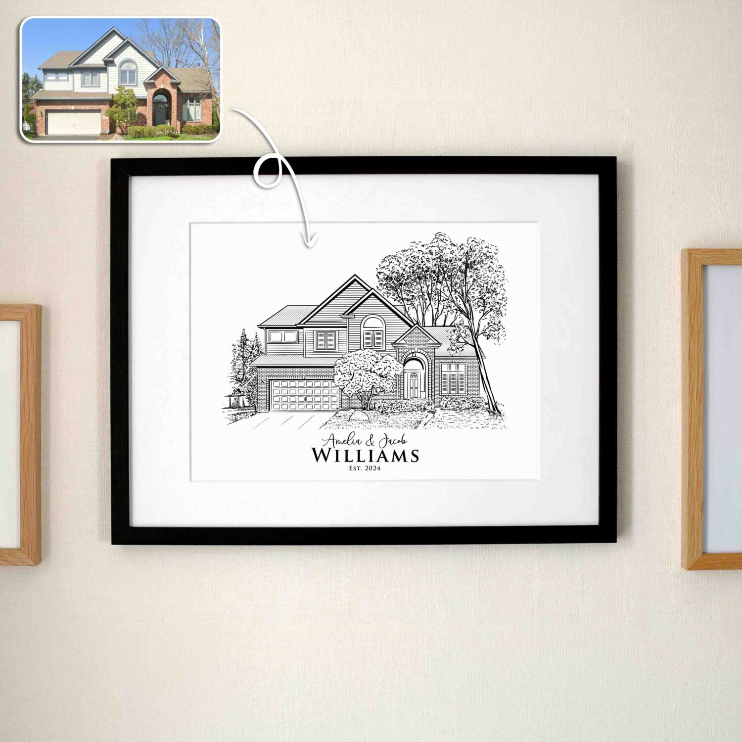 Custom Digital Watercolor Family Portrait Sketch