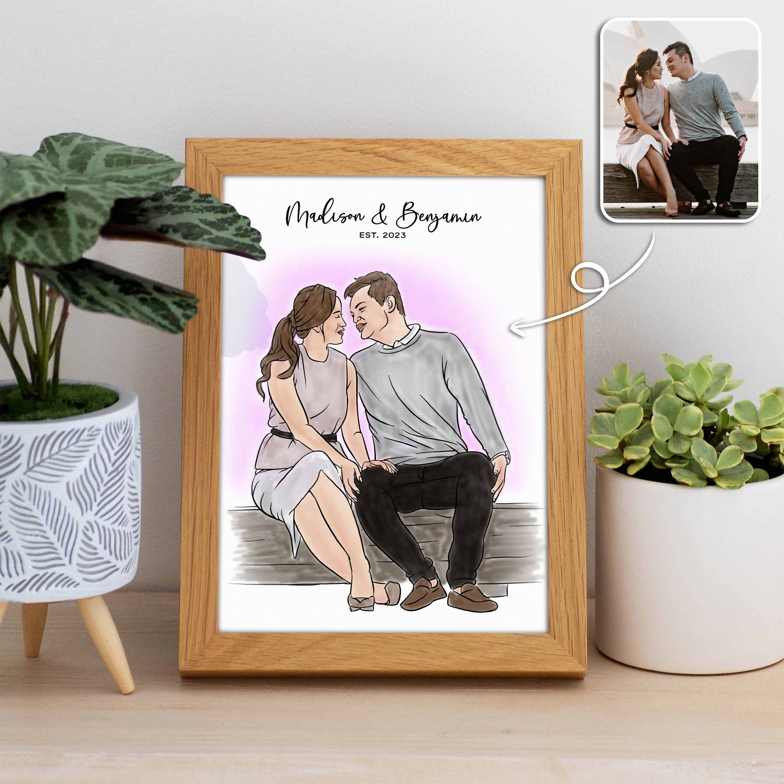 Custom Digital Watercolor Family Portrait Sketch