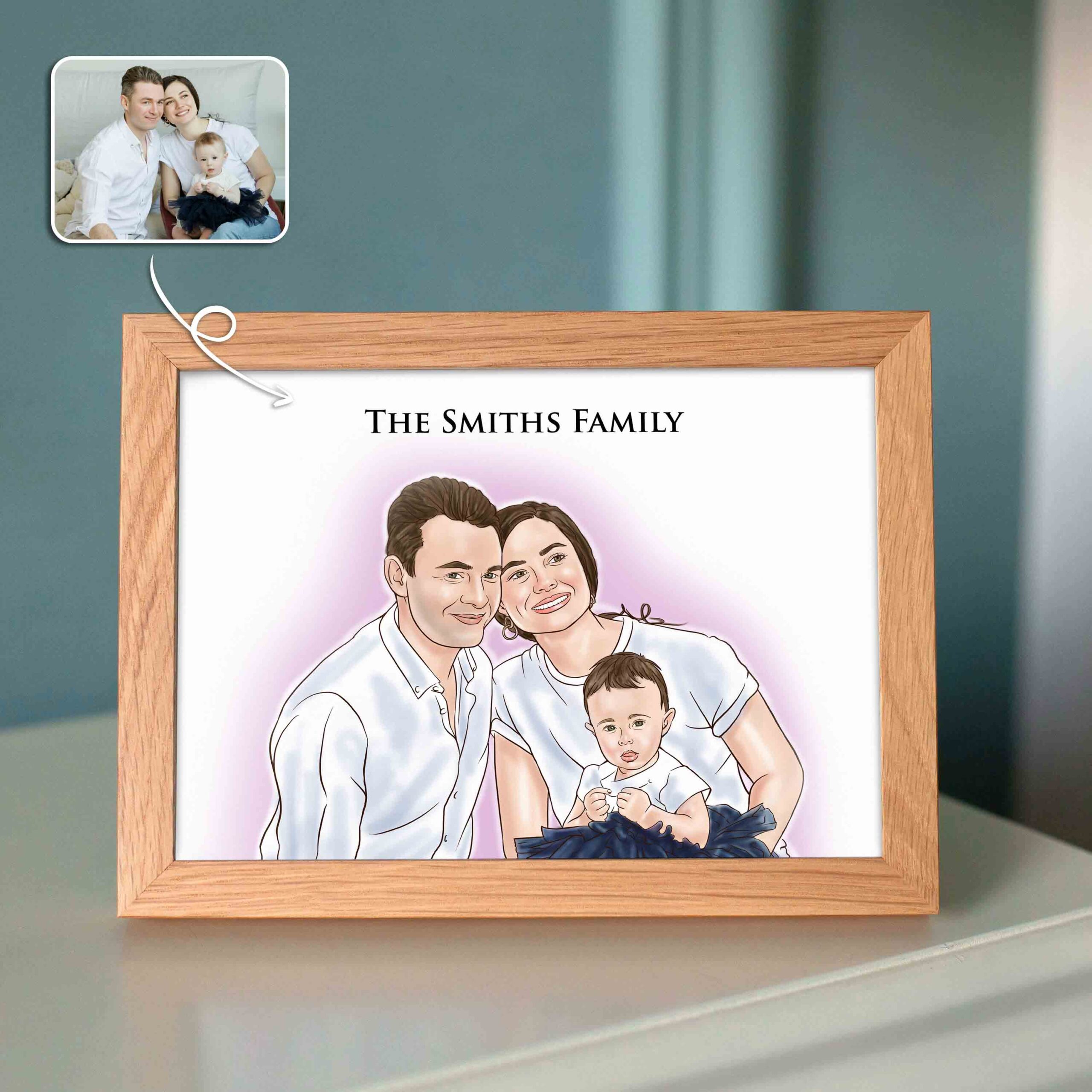 Custom Digital Watercolor Family Portrait Sketch