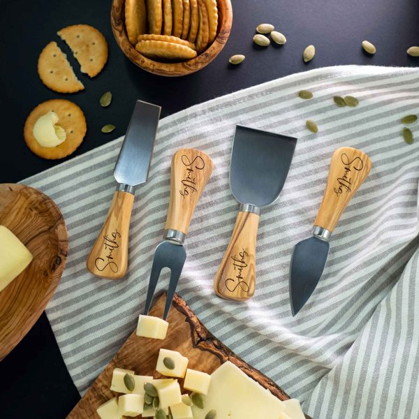 Personalized Olive Wood Cheese Knife Set