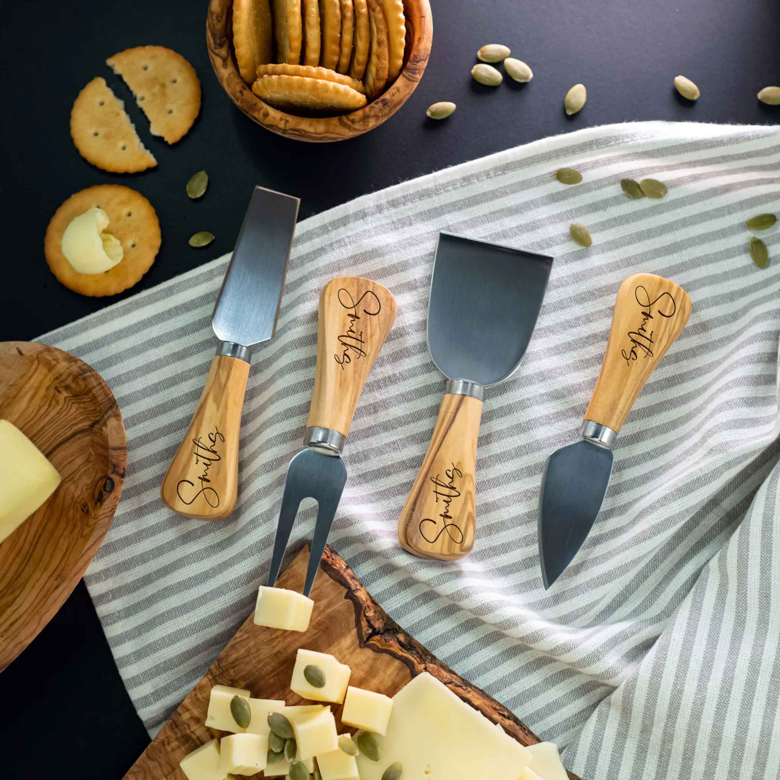 Personalized Olive Wood Cheese Knife Set