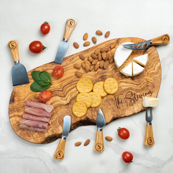 Personalized Charcuterie Board Set with Cheese Knives & Holder