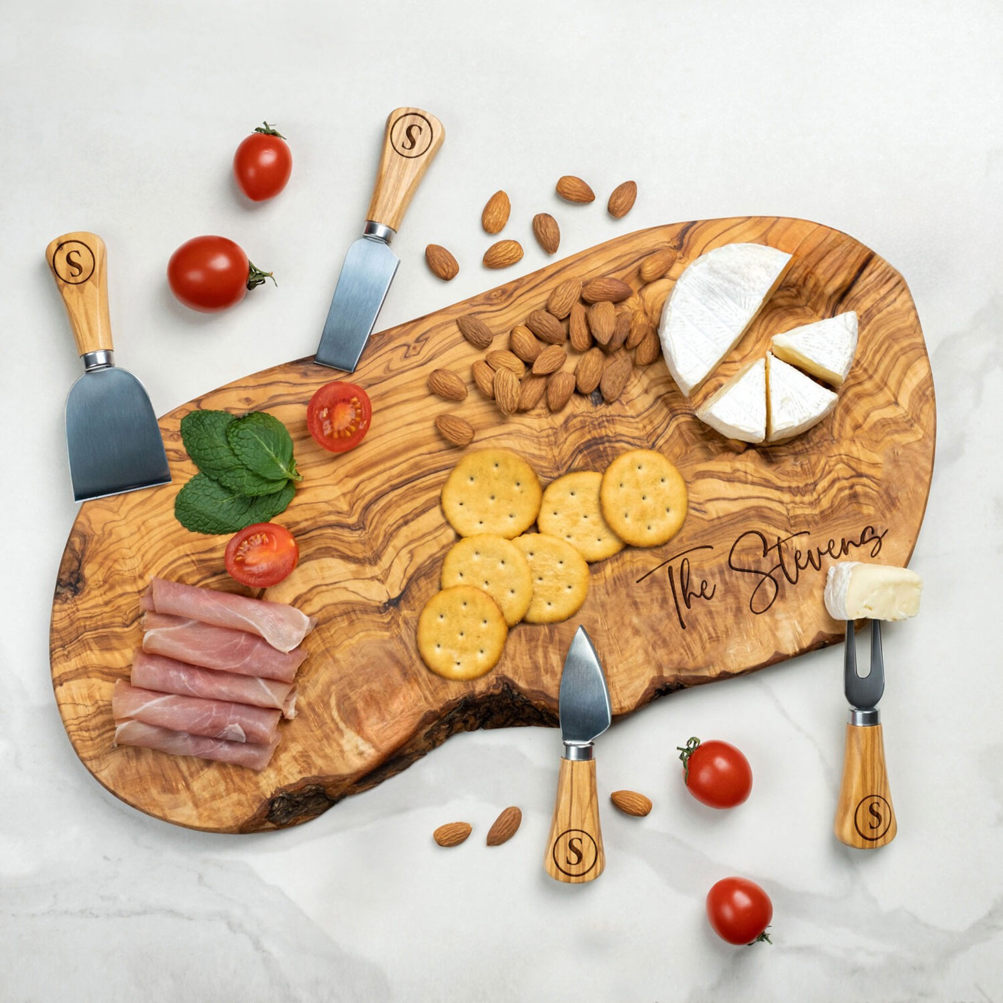 Custom Live Edge Charcuterie Board with Magnetic Stand & Cheese Knives