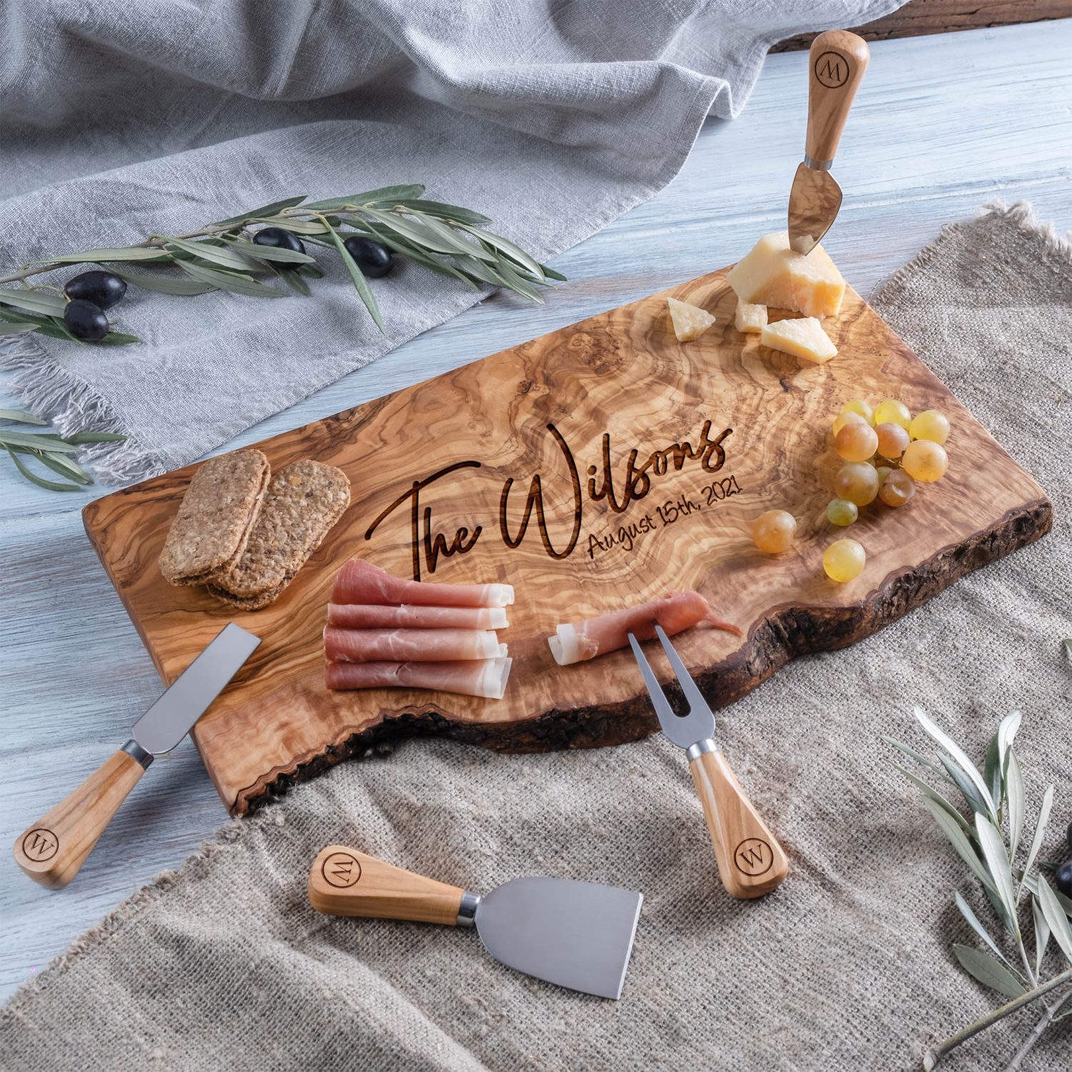 Olive wooden cutting boards with logo