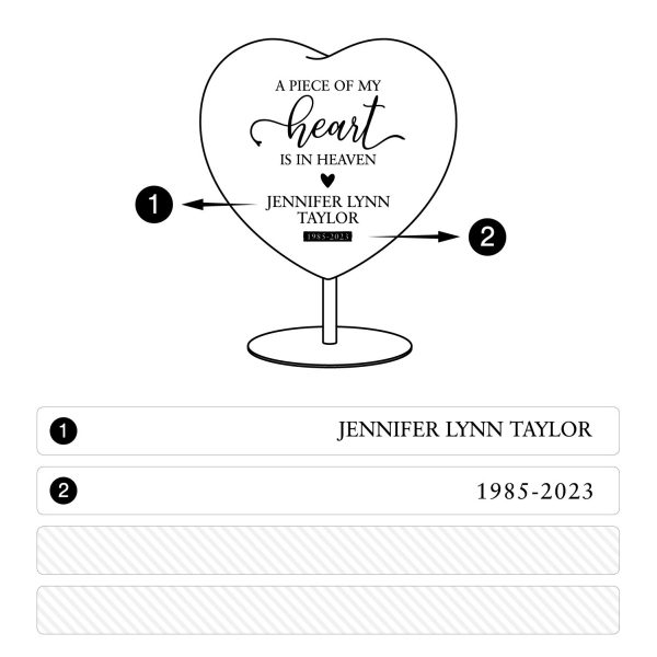 Alternative view of Wood Heart Memorial – "A Piece of My Heart in Heaven" with Name & Date
