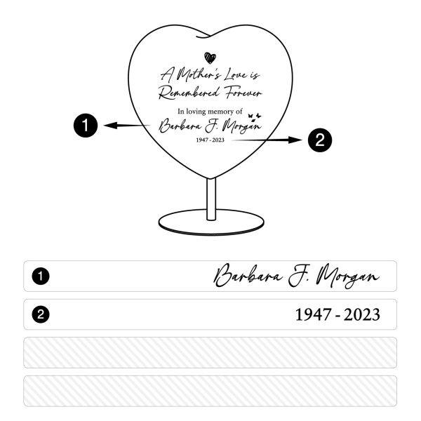 Alternative view of Memorial Wooden Heart – "A Motherly Love Is Remembered Forever"