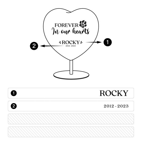 Alternative view of Pet Memorial Wooden Heart – "Forever in Our Hearts"