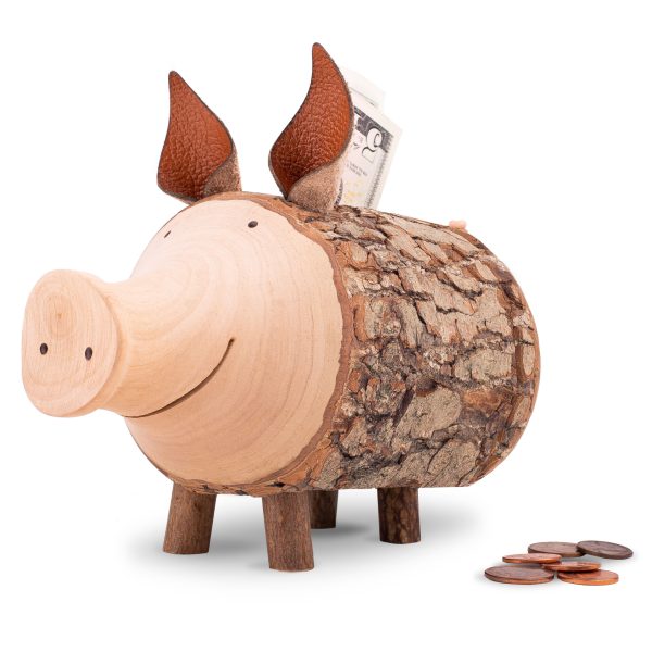 Personalized Wooden Piggy Bank with Bark