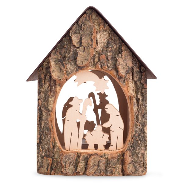 Nativity Scene Holder With Bark