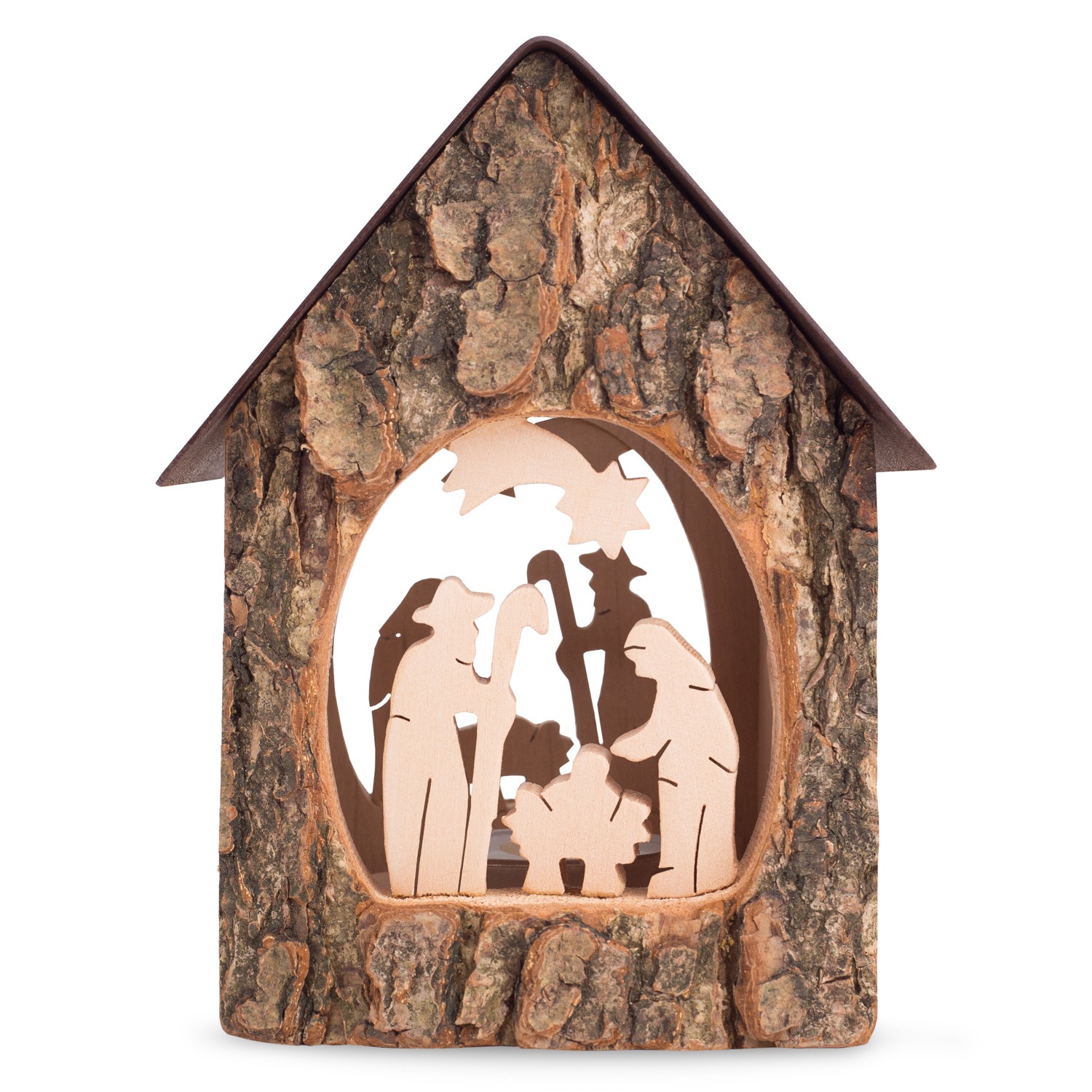 Nativity Scene Holder With Bark