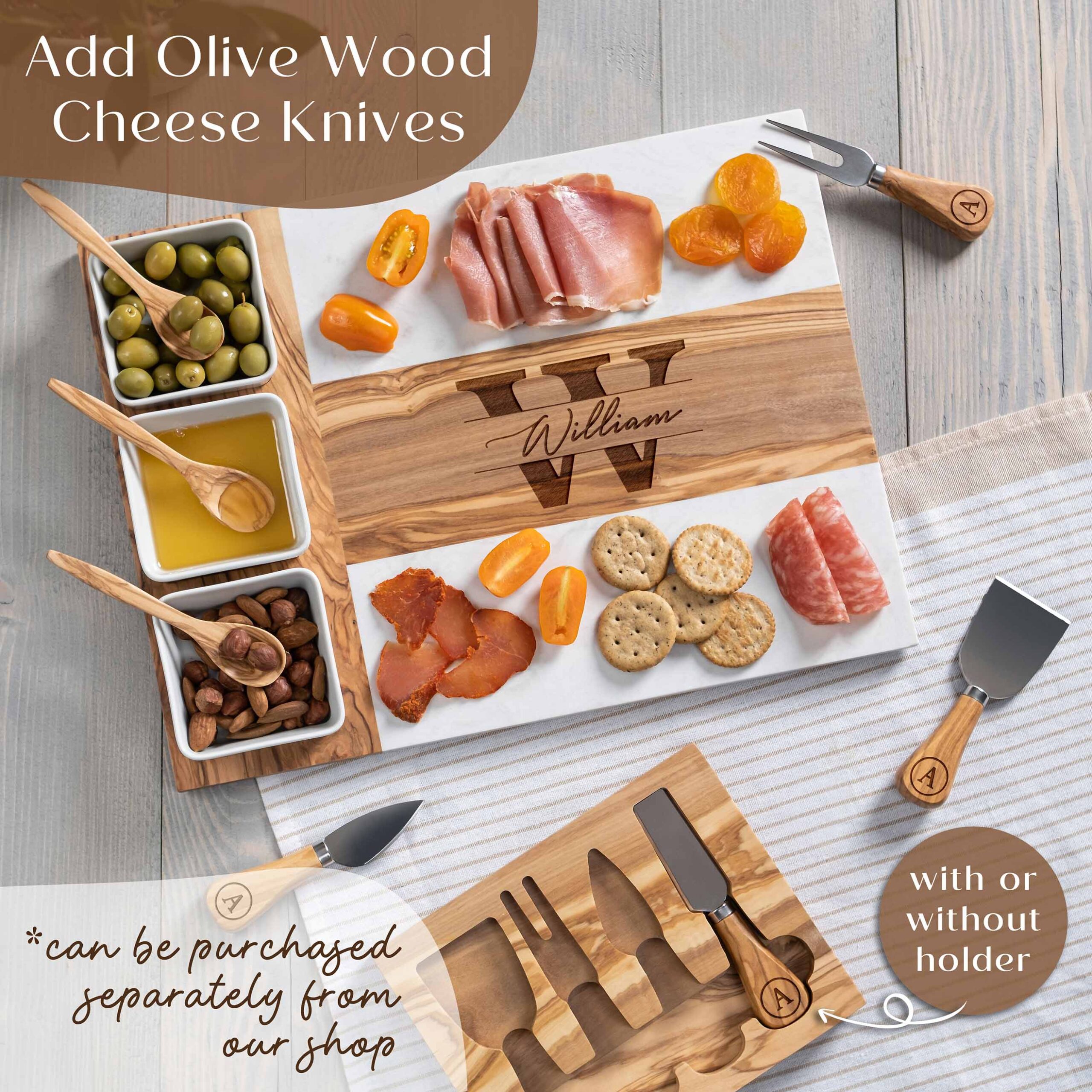 Premium Personalized Olive Wood Charcuterie Set for Couples