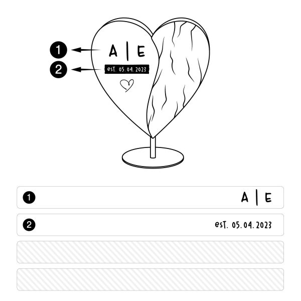 Alternative view of Couple’s Wooden Heart – Initials & Date Keepsake
