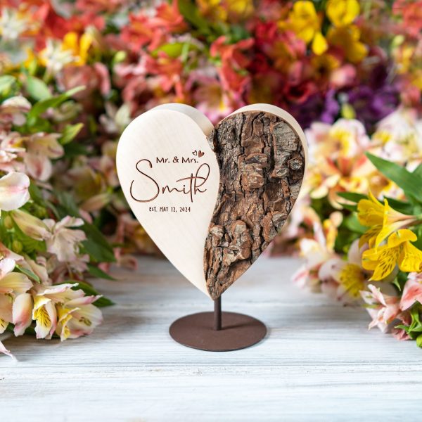 Mr. & Mrs. Wooden Heart – Custom Names & Est. Date