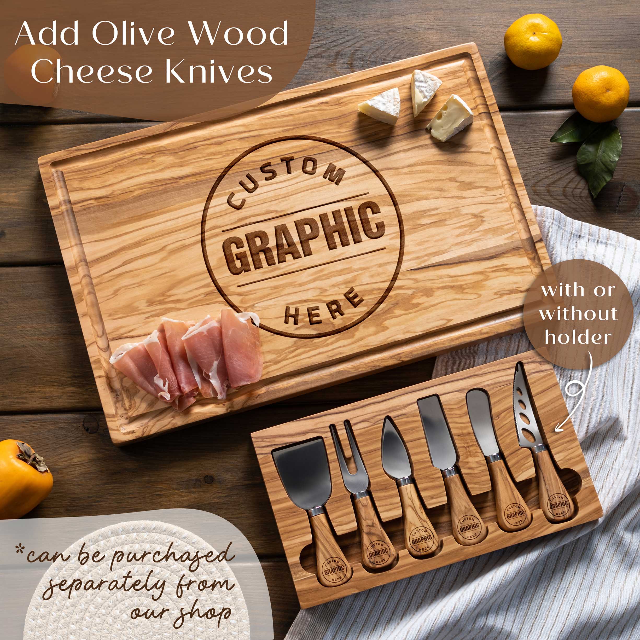 Premium Olive Wood Cutting Board with Juice Groove (17x11)
