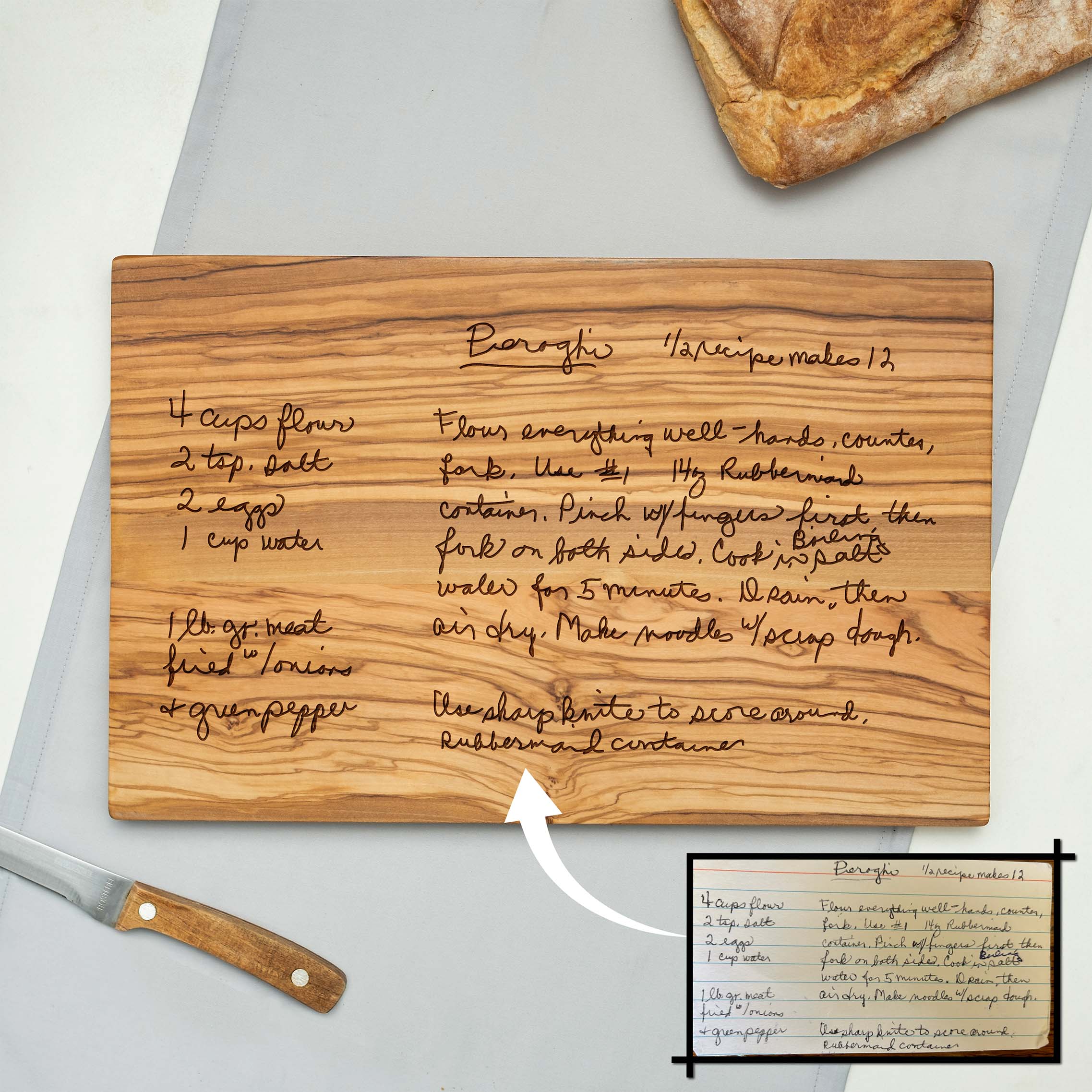 Personalized Olive Wood Cutting Board with Recipe Engraving