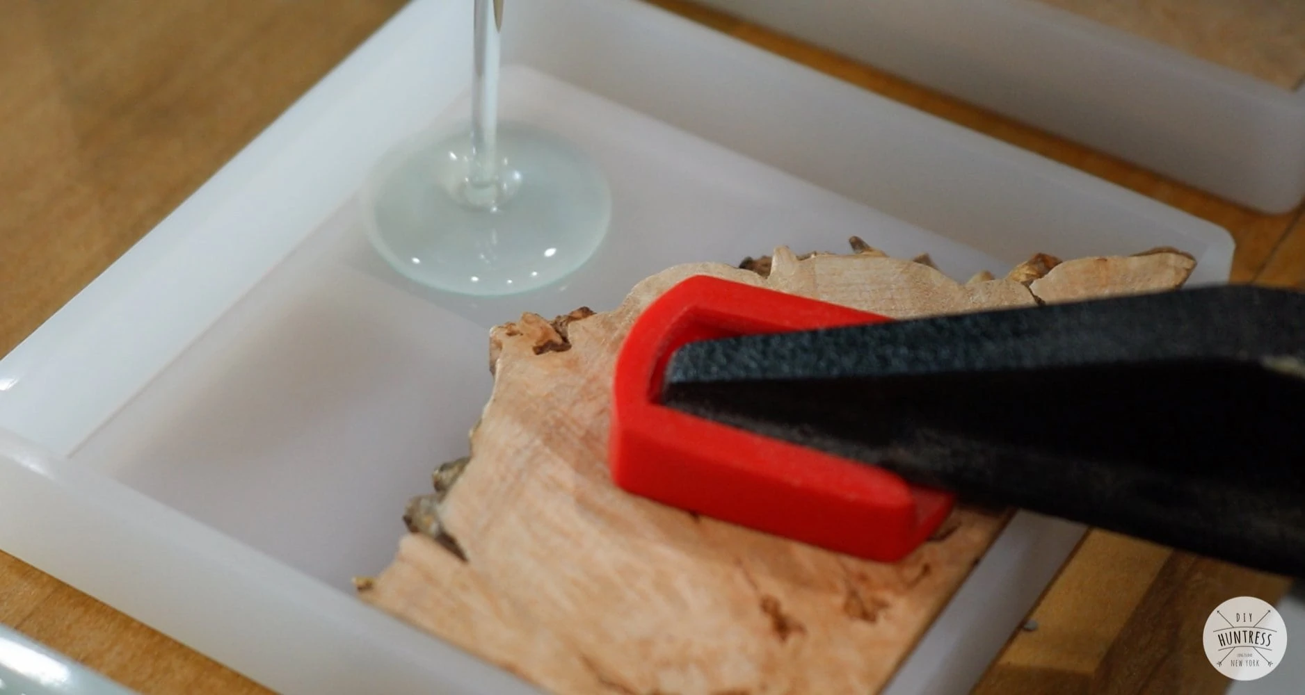 pouring resin into the mold