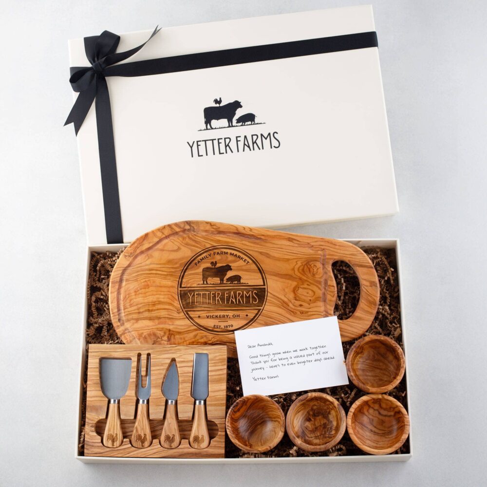 Corporate gift box with a wooden engraved accessories