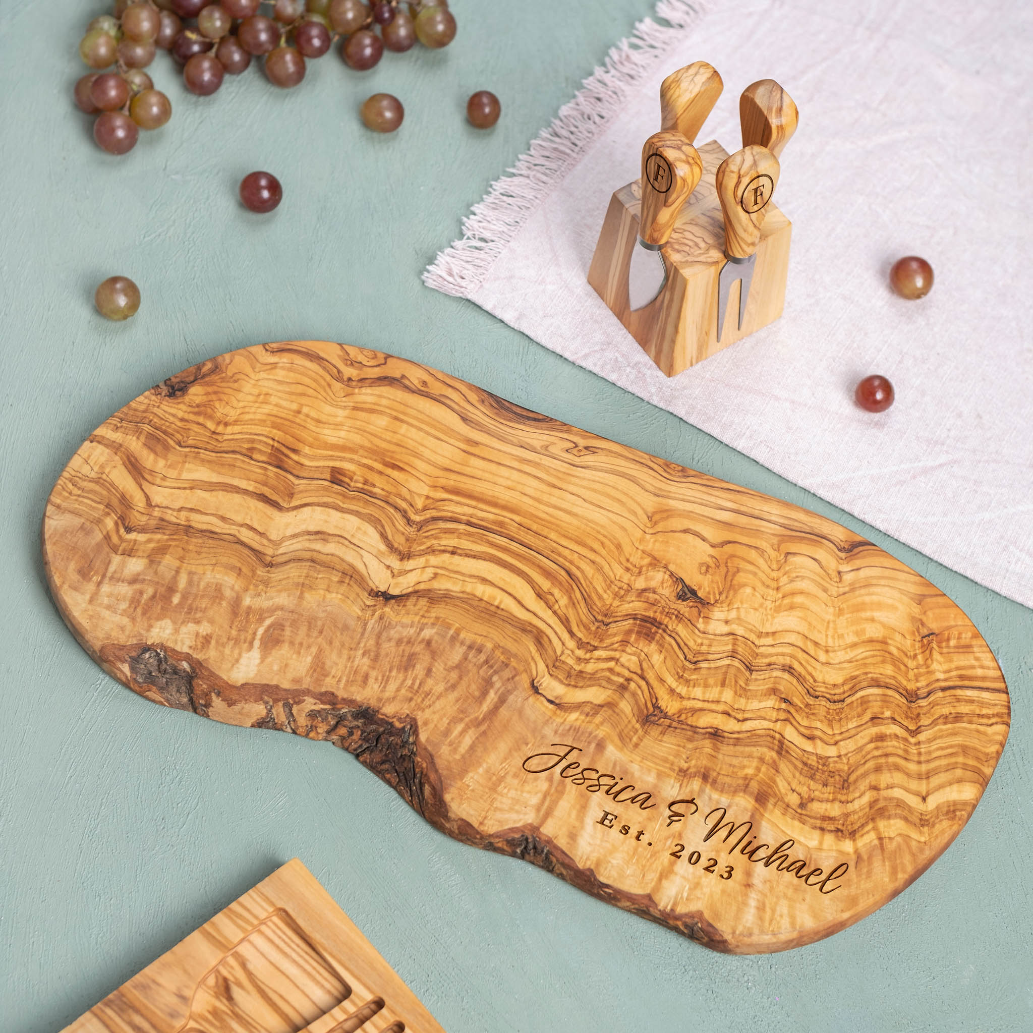 Custom Live Edge Charcuterie Board with Magnetic Stand & Cheese Knives