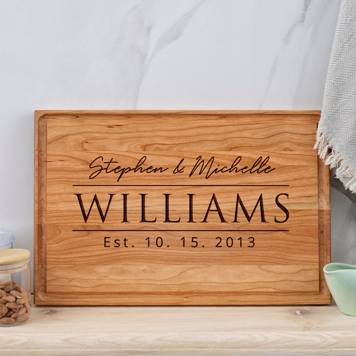 Personalized wedding cutting board.