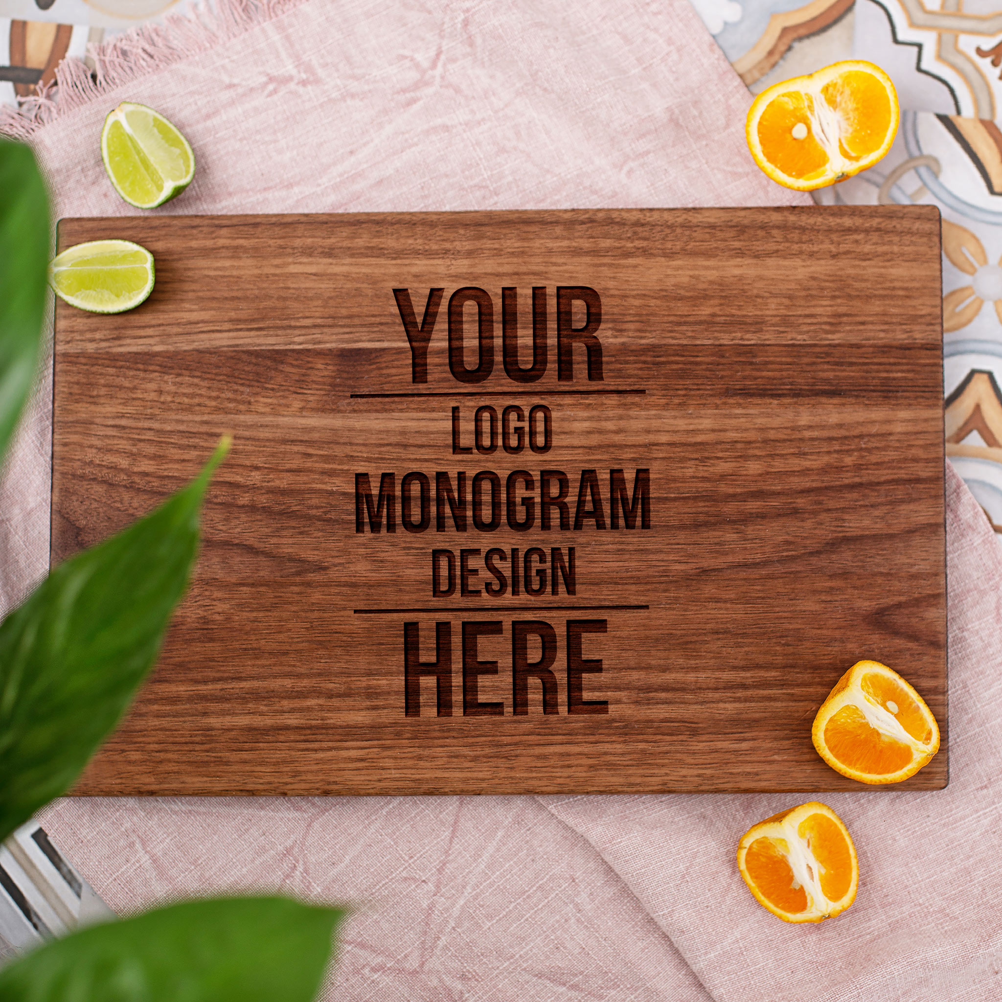 A Custom Olive Wood Charcuterie Board with your logo on it.