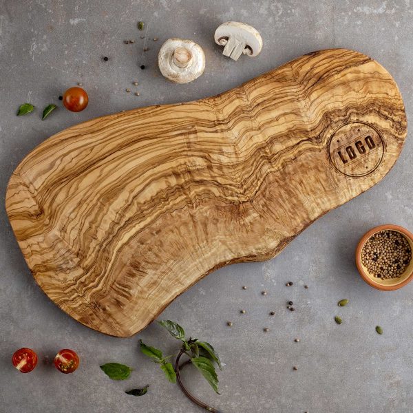 A custom live edge charcuterie board with logo.