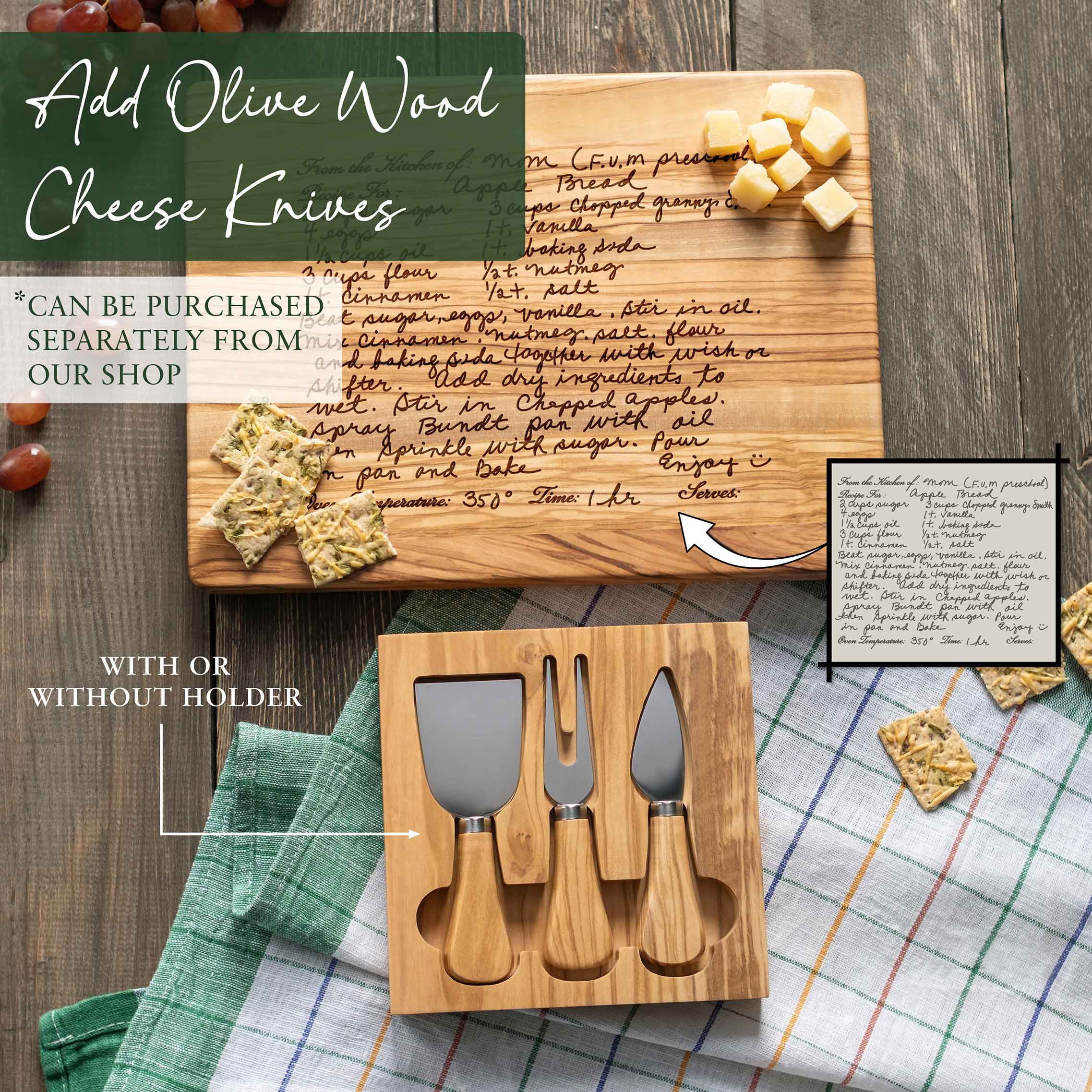 Personalized Olive Wood Cutting Board with Recipe Engraving